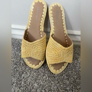 JEFFREY CAMPBELL Women's 9.5 Dane Raffia Slide Sandal Natural Tan Leather Beach